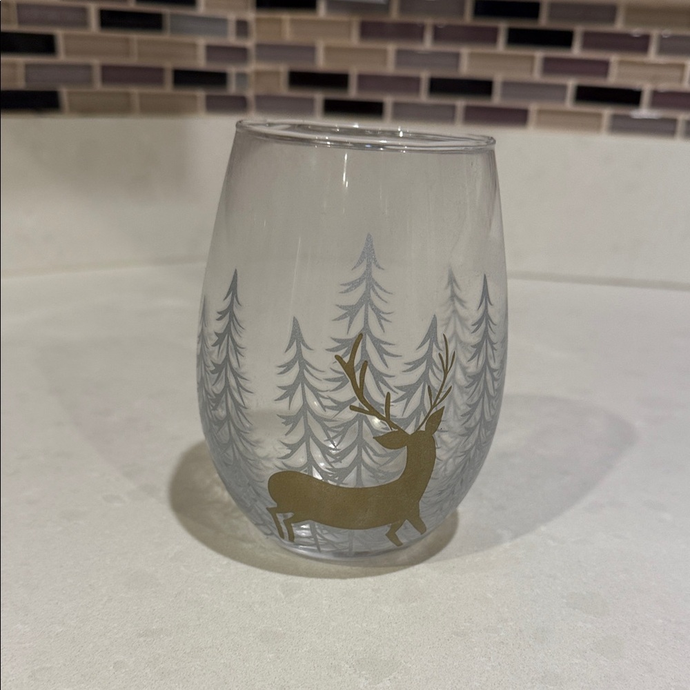 Gold Deer and Gray Tree Glass
